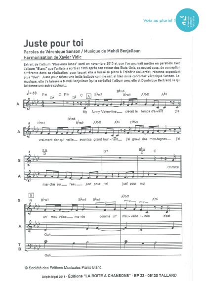 Juste pour toi — 4 voix mixtes