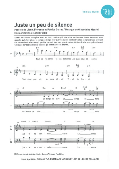 Juste un peu de silence — 4 voix mixtes