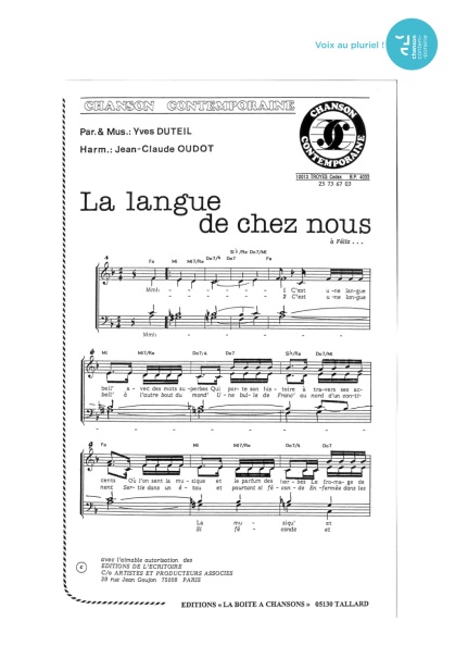 Langue de chez nous (la) — 4 voix mixtes