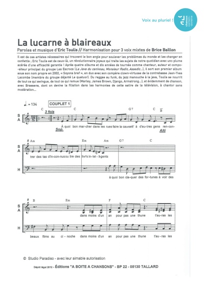 Lucarne à blaireaux (la) — 3 voix mixtes