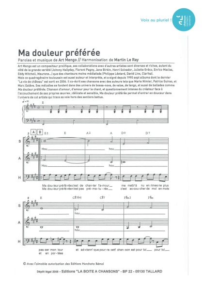 Ma douleur préférée — 4 voix mixtes
