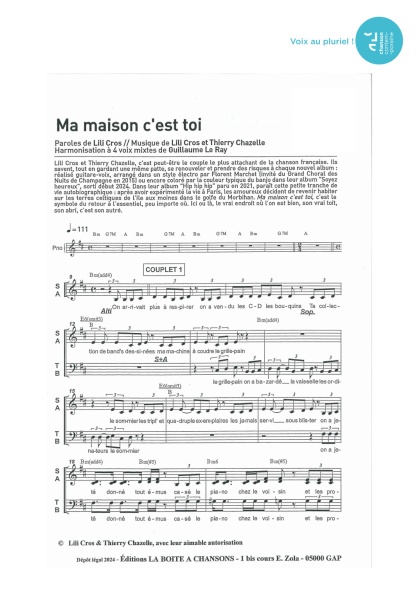 Ma maison c'est toi — 4 voix mixtes