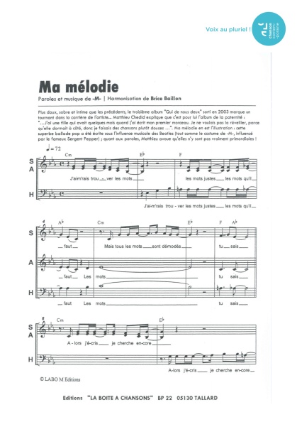 Ma mélodie — 3 voix mixtes