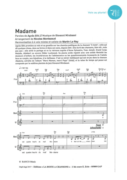 Madame — 4 voix mixtes + soliste