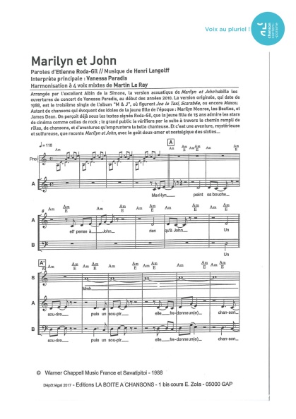 Marilyn et John — 4 voix mixtes