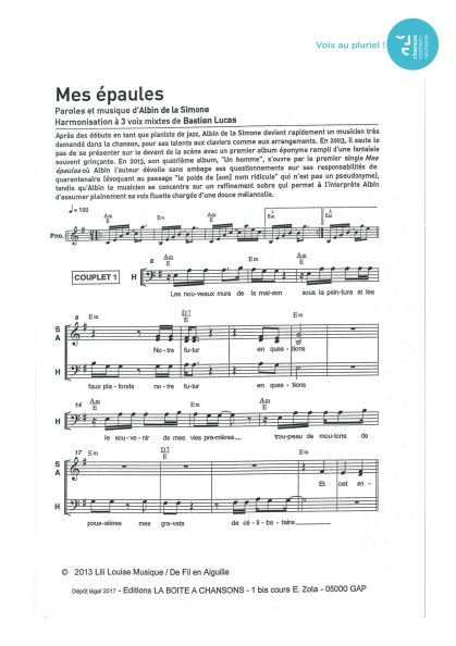 Mes épaules — 3 voix mixtes