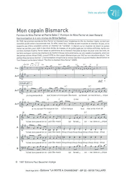 Mon copain Bismarck — 4 voix mixtes