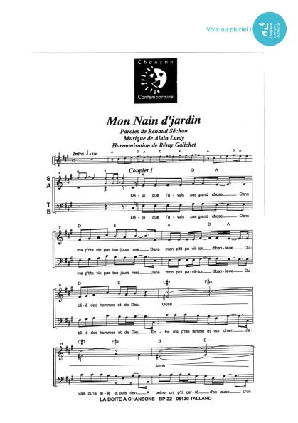 Mon nain de jardin — 4 voix mixtes