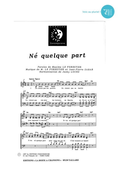 Né quelque part — 4 voix mixtes