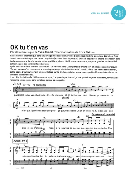Ok tu t'en vas — 4 voix mixtes