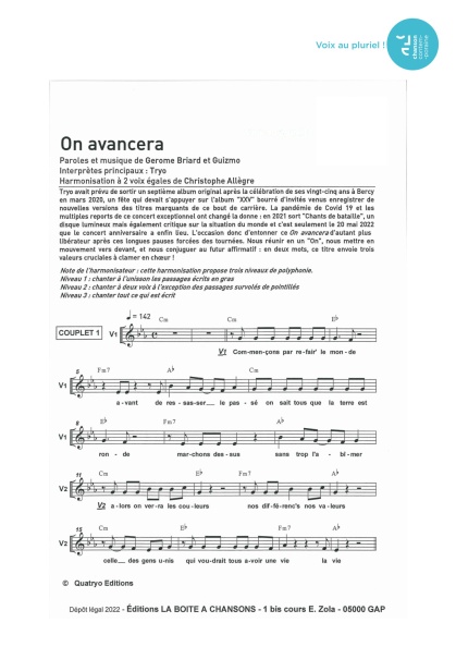 On avancera — 2 voix égales