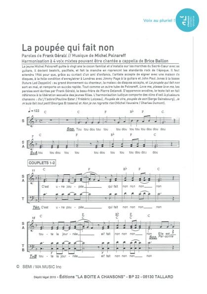 Poupée qui fait non (la) — 4 voix mixtes