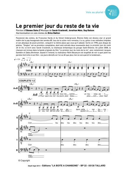 /partitions/Premier jour du reste de ta vie (le) (4vm)-(2013)