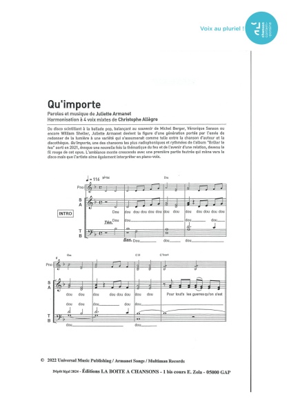 Qu'importe — 4 voix mixtes