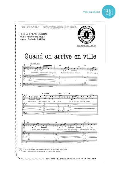 Quand on arrive en ville — 4 voix mixtes
