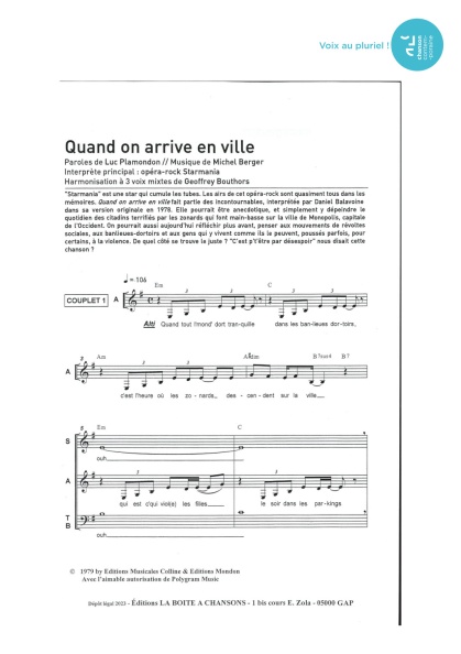 Quand on arrive en ville — 3 voix mixtes