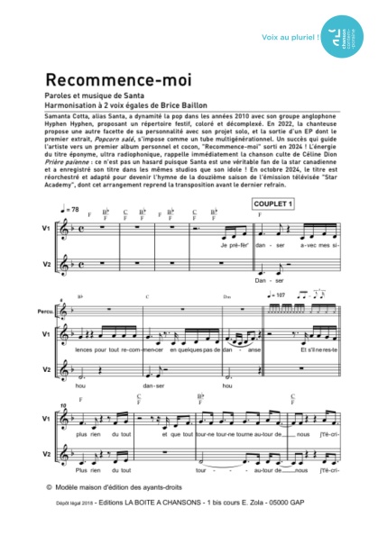 Recommence-moi — 2 voix égales mixtes