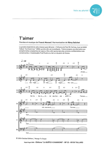 T'aimer — 4 voix mixtes