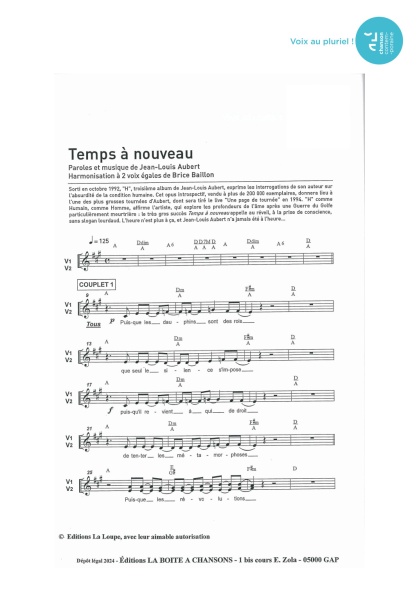 Temps à nouveau — 2 voix égales