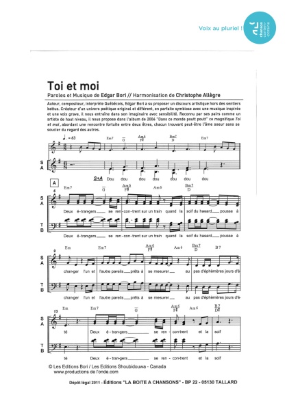 Toi et moi — 4 voix mixtes