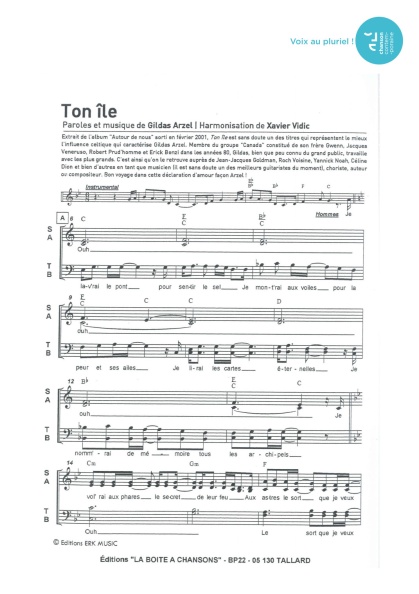Ton île — 4 voix mixtes