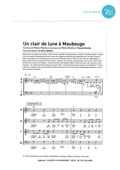 Un clair de lune à Maubeuge — 4 voix mixtes