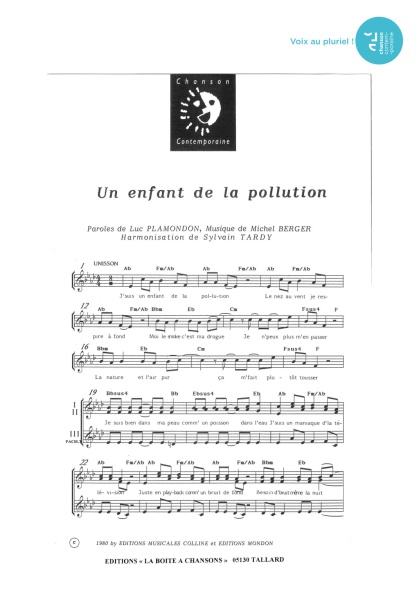 Un enfant de la pollution — 3 voix mixtes