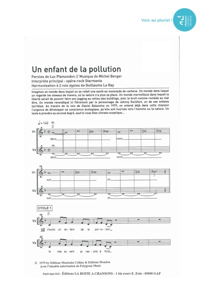 Un enfant de la pollution — 2 voix égales