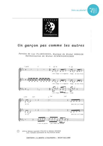 Un garçon pas comme les autres — 4 voix mixtes