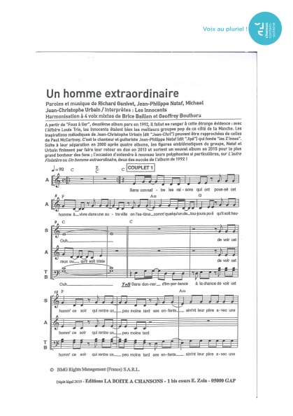 Un homme extraordinaire — 4 voix mixtes