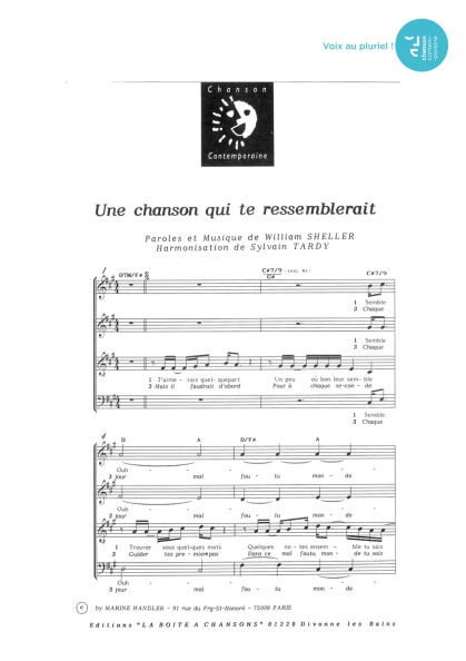 Une chanson qui te ressemblerait — 4 voix mixtes