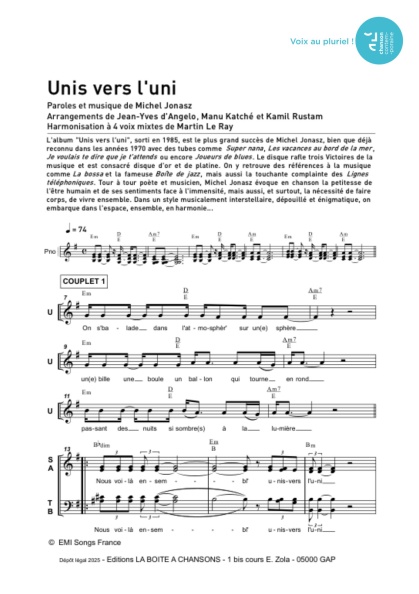 Unis vers l'uni — 4 voix mixtes