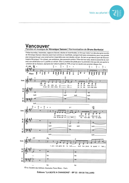 Vancouver — 4 voix mixtes + soliste