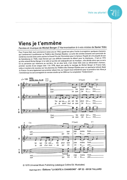 Viens je t'emmène — 4 voix mixtes