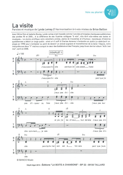 Visite (la) — 4 voix mixtes