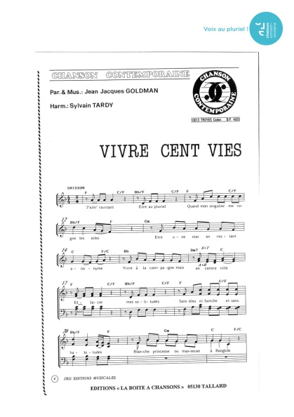 Vivre cent vies — 4 voix mixtes